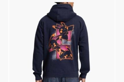 Pikachu Neon Pokémon Zip-Up Hoodie – Navy
